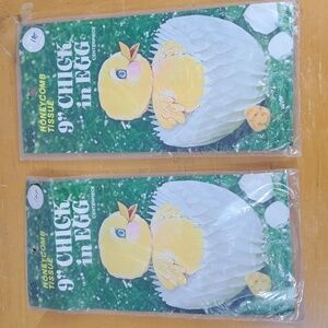 Set of 2 Vintage Eureka Honeycomb Tissue 9" Chick in Egg centerpieces